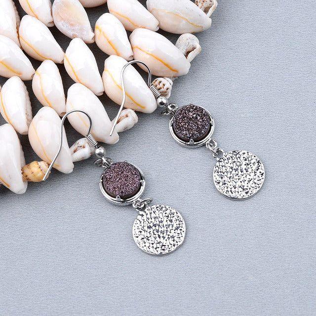 Natural Stone Druzy Drop Earrings Charm Jewelry ECJBS13 Star Rounded Shape - Touchy Style