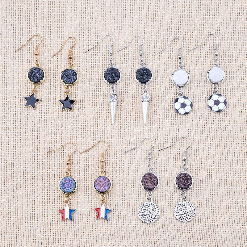 Natural Stone Druzy Drop Earrings Charm Jewelry ECJBS13 Star Rounded Shape - Touchy Style