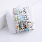 Natural Stone Glass Beads Bohemia Style 6 Pieces Bracelet Charm Jewelry Set BCJSK15 - Touchy Style .