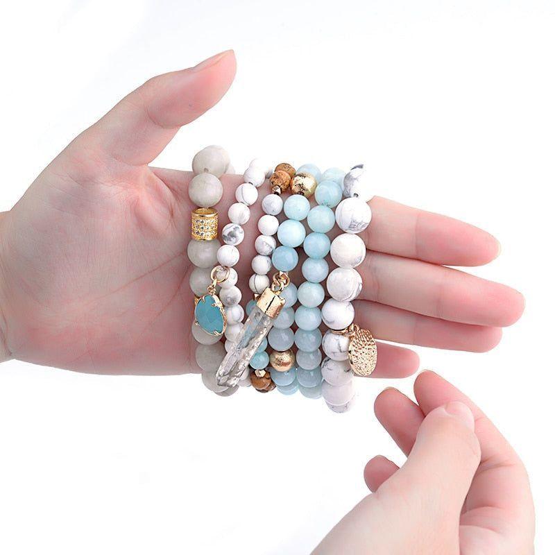 Natural Stone Glass Beads Bohemia Style 6 Pieces Bracelet Charm Jewelry Set BCJSK15 - Touchy Style