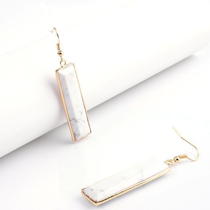 Natural Stone Rectangle Dangle Long Earrings Charm Jewelry BS0313 - Touchy Style