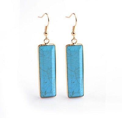 Natural Stone Rectangle Dangle Long Earrings Charm Jewelry BS0313 - Touchy Style