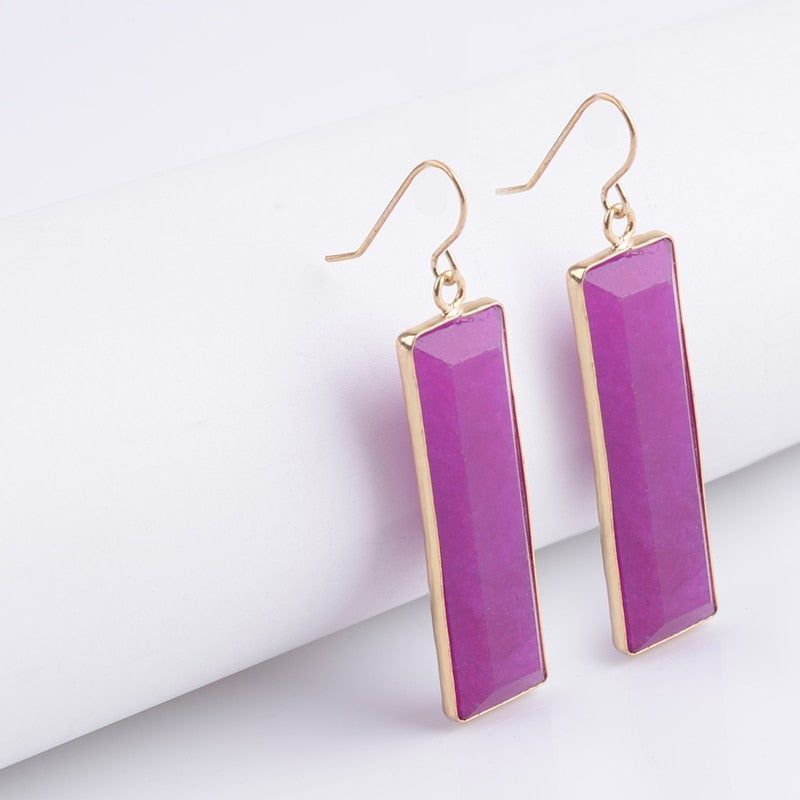 Natural Stone Rectangle Dangle Long Earrings Charm Jewelry BS0313 - Touchy Style