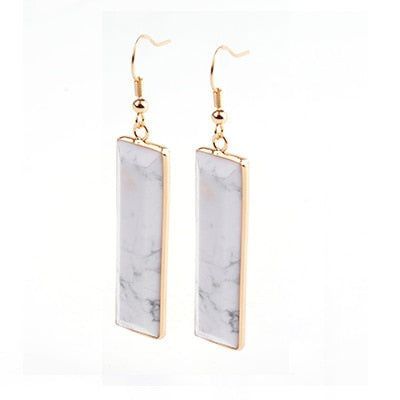 Natural Stone Rectangle Dangle Long Earrings Charm Jewelry BS0313 - Touchy Style