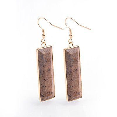 Natural Stone Rectangle Dangle Long Earrings Charm Jewelry BS0313 - Touchy Style