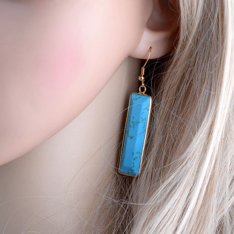 Natural Stone Rectangle Dangle Long Earrings Charm Jewelry BS0313 - Touchy Style