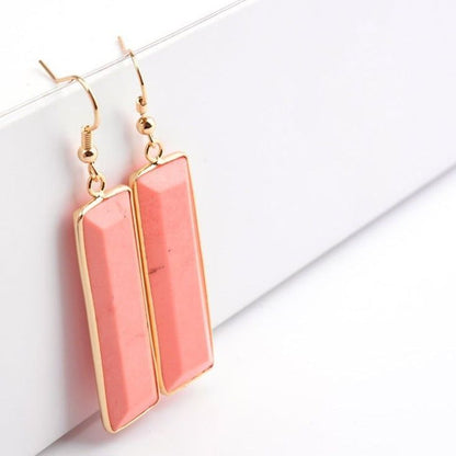 Natural Stone Rectangle Dangle Long Earrings Charm Jewelry BS0313 - Touchy Style