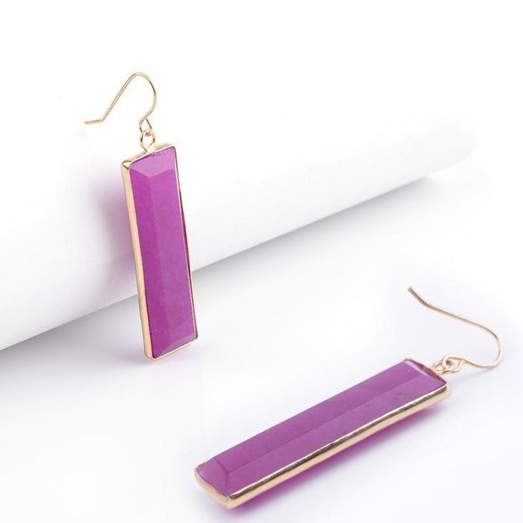 Natural Stone Rectangle Dangle Long Earrings Charm Jewelry BS0313 - Touchy Style