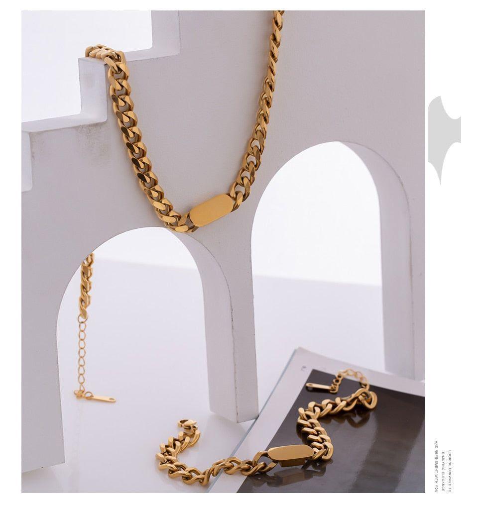 Necklace Bracelet Charm Jewelry Gold Chain Stainless Steel Charm Texture Collar YOS0337 - Touchy Style