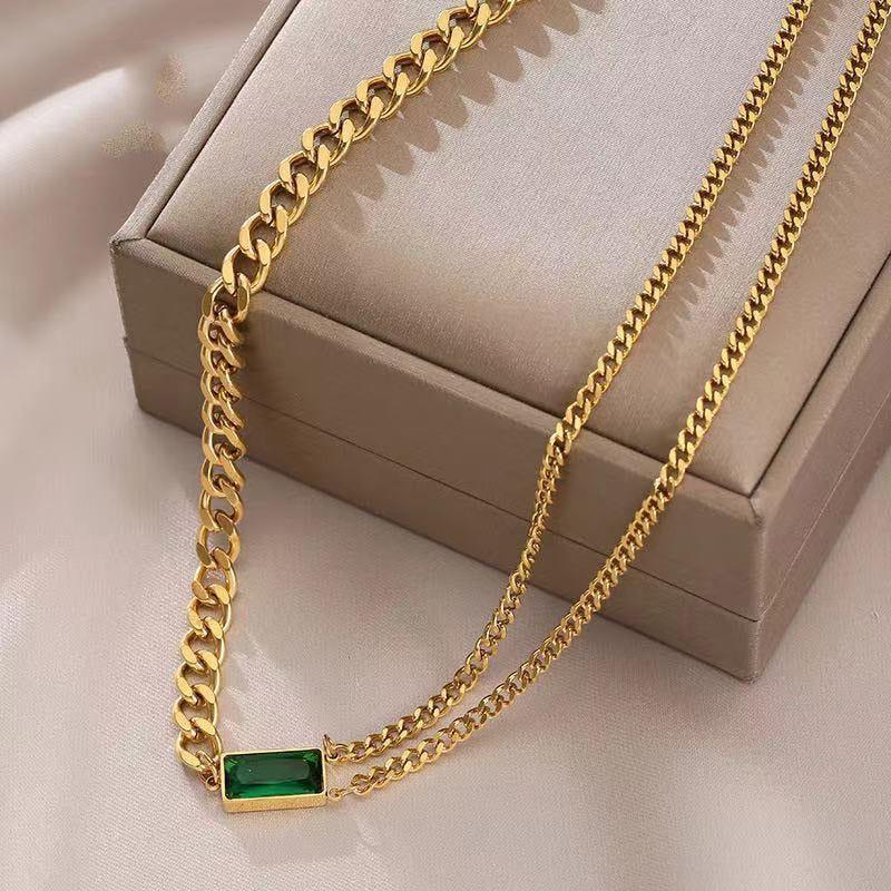 Necklaces Bracelets Charm Jewelry Set XYS1207 Stainless Steel Green Crystal - Touchy Style