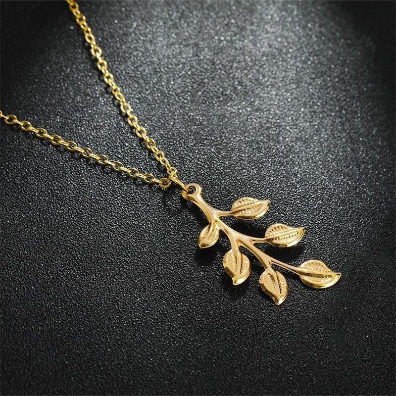 Necklaces Charm Jewelry Golden Minimalist Long Leaves ROS1140 - Touchy Style