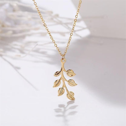 Necklaces Charm Jewelry Golden Minimalist Long Leaves ROS1140 - Touchy Style