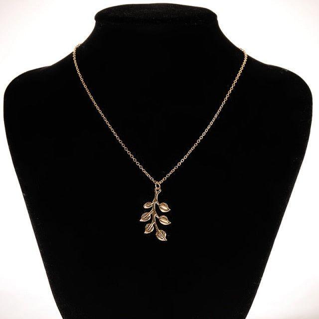 Necklaces Charm Jewelry Golden Minimalist Long Leaves ROS1140 - Touchy Style