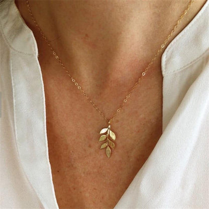 Necklaces Charm Jewelry Golden Minimalist Long Leaves ROS1140 - Touchy Style .