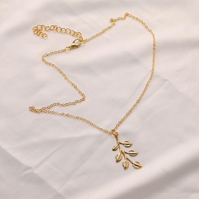 Necklaces Charm Jewelry Golden Minimalist Long Leaves ROS1140 - Touchy Style