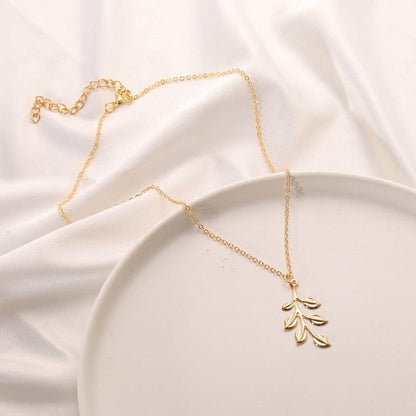 Necklaces Charm Jewelry Golden Minimalist Long Leaves ROS1140 - Touchy Style