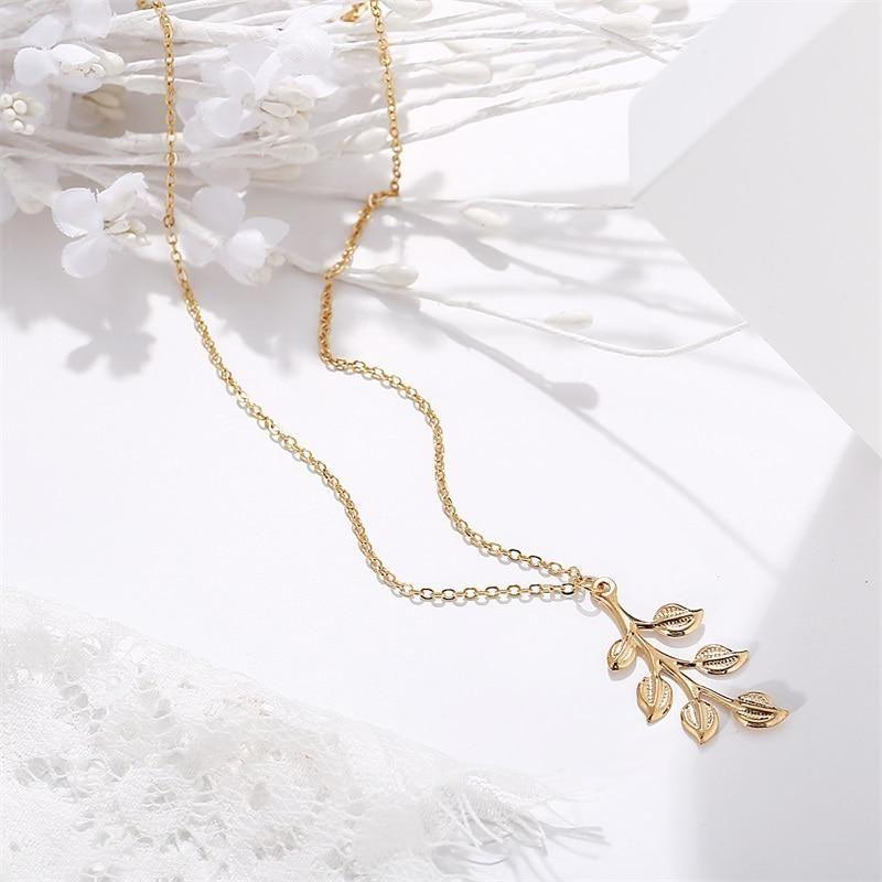 Necklaces Charm Jewelry Golden Minimalist Long Leaves ROS1140 - Touchy Style