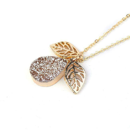 Necklaces Charm Jewelry NCJB04 Pear Leaf and Druzy Stone - Touchy Style