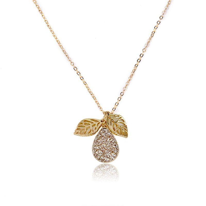 Necklaces Charm Jewelry NCJB04 Pear Leaf and Druzy Stone - Touchy Style