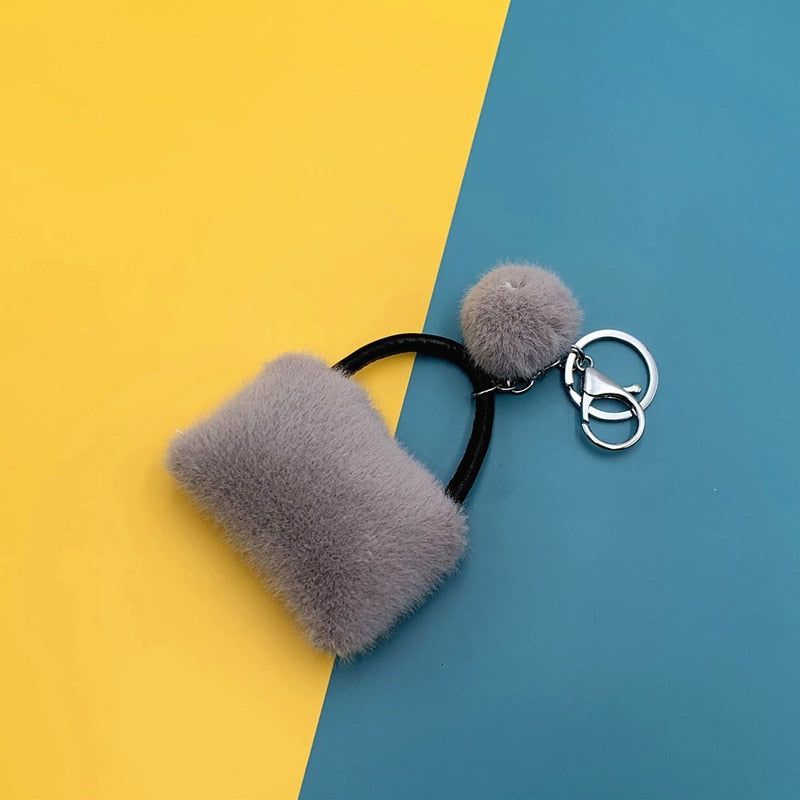 Touchy Style Cute Sleeping Doll Fur Key Chain Car Keychain Pom-Pom Curly Hair Doll Plush Ball Doll Bag Charm Cute Car Key Ring Jewelry Gray / 13 cm