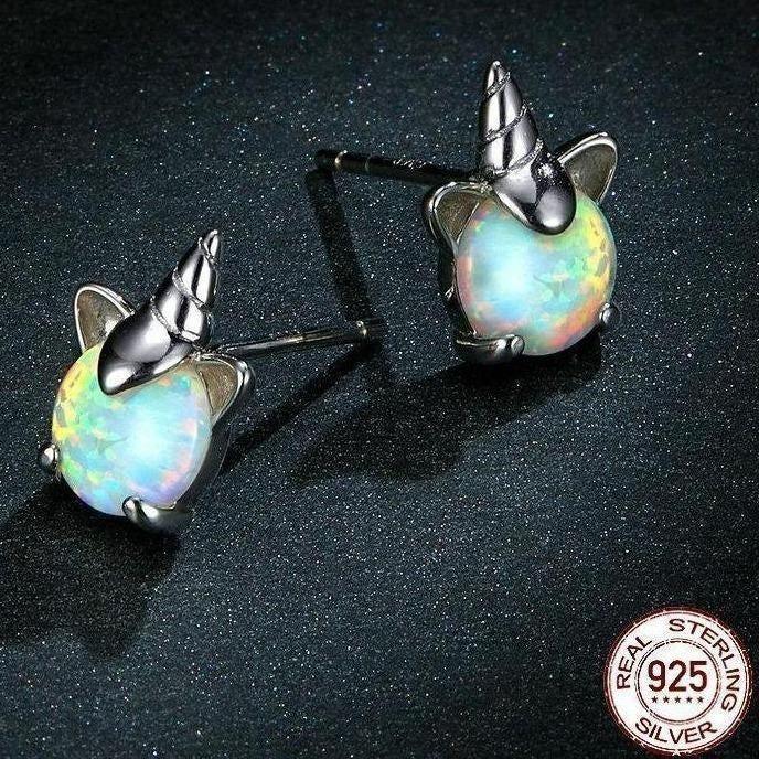 Opal 925 Sterling Silver Stud Earrings Charm Jewelry - SCE737 - Touchy Style