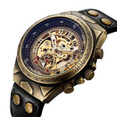 Retro Style Men Automatic Mechanical Watch Skeleton Steampunk Genuine Leather Band Men&