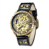 Retro Style Men Automatic Mechanical Watch Skeleton Steampunk Genuine Leather Band Men&