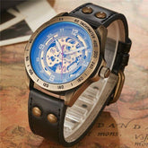 Retro Style Men Automatic Mechanical Watch Skeleton Steampunk Genuine Leather Band Men&