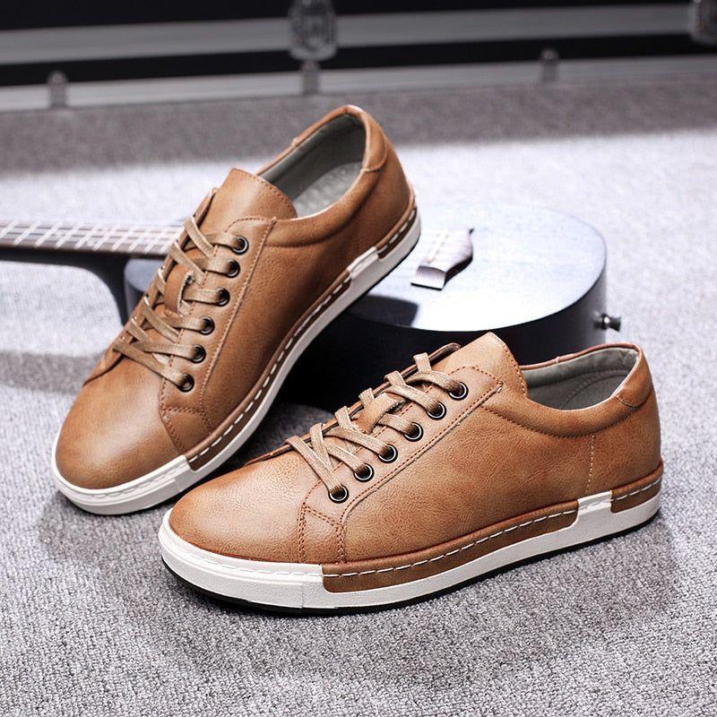 Simple Stylish Leather Flat Brown Men&