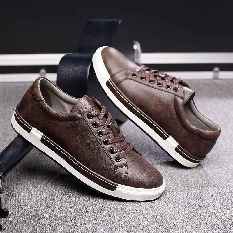 Simple Stylish Leather Flat Brown Men s Casual Shoes MCSHH142 Touchy Style