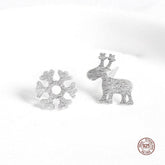 Snowflake Elk 925 Sterling Silver Mini Cute Earrings Charm Jewelry LOS23 - Touchy Style