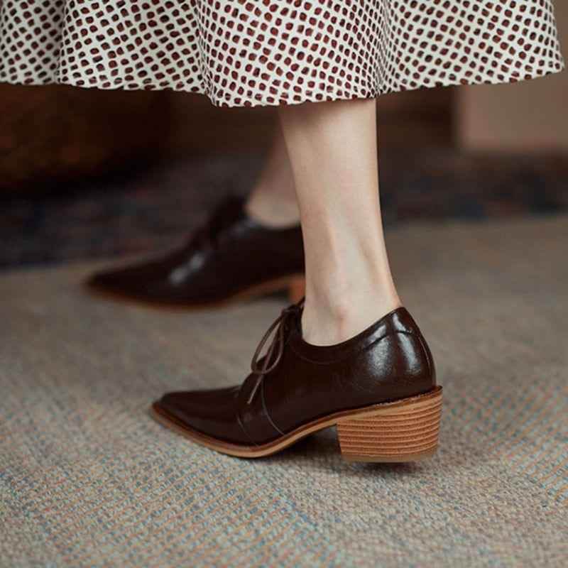 Split Leather Oxfords Chunky Heel Pumps Women s Casual Shoes