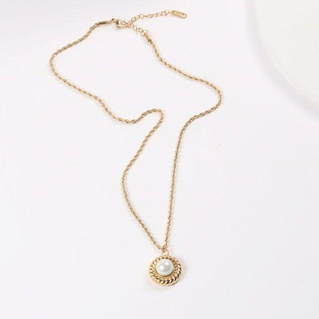 Stainless Steel Freshwater Pearl Pendant Necklaces Charm Jewelry EOS0351 - Touchy Style