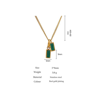 Stainless Steel Green Cubic Zirconia Pendant Necklace Charm Jewelry NCJR22 - Touchy Style