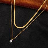 Stainless Steel Multilayer Necklaces Charm Jewelry KKS0312 Zircon Charms Thick Chain - Touchy Style