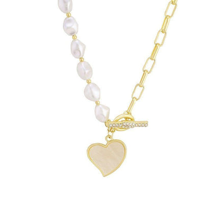 Stainless Steel Necklaces Charm Jewelry NCJSO40 Imitation Baroque Pearl Heart - Touchy Style