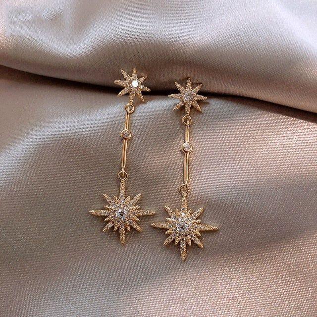 Star Fashion Crystal Long Earrings Charm Jewelry XYS0422 - Touchy Style