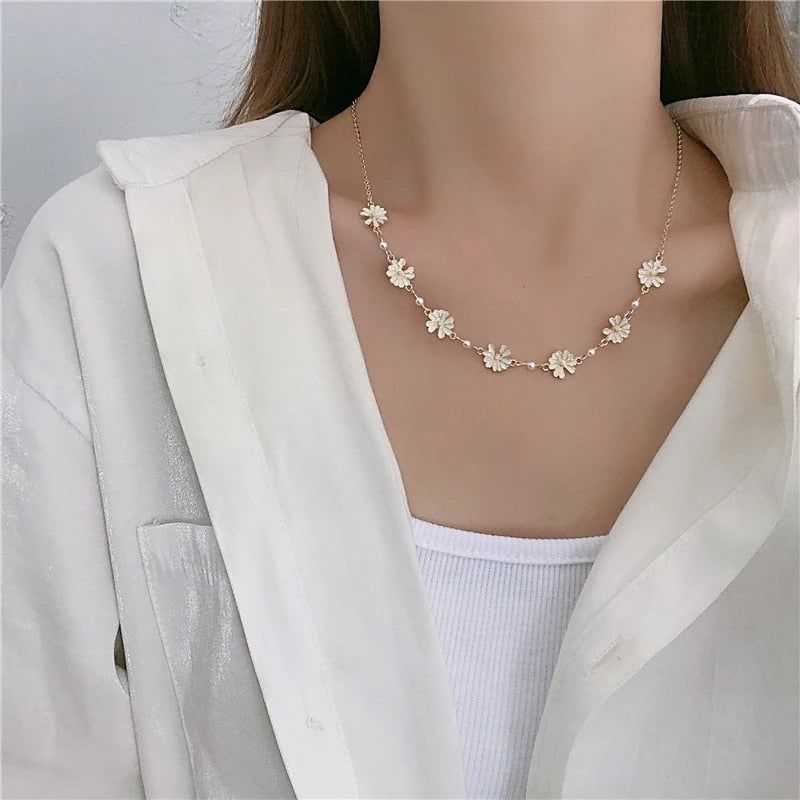 Sweet White Flowers Bracelets Necklaces Rings Earrings Charm Jewelry Set XOS0440 - Touchy Style