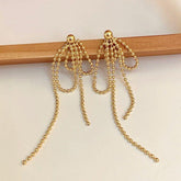 Temperament Gold Colour Long Beaded Drop Earrings ECJCY38 Korean Accessories - Touchy Style .