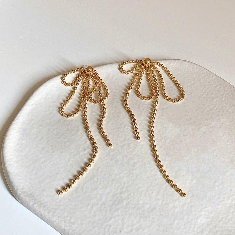 Temperament Gold Colour Long Beaded Drop Earrings ECJCY38 Korean Accessories - Touchy Style