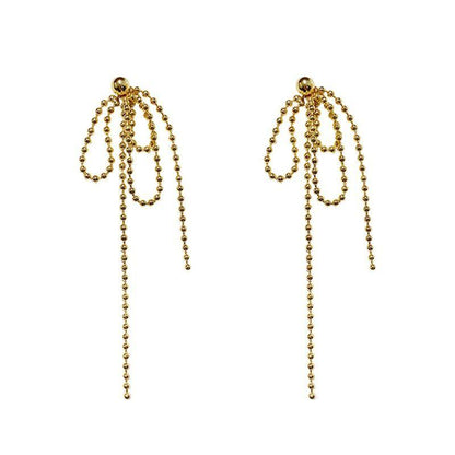 Temperament Gold Colour Long Beaded Drop Earrings ECJCY38 Korean Accessories - Touchy Style