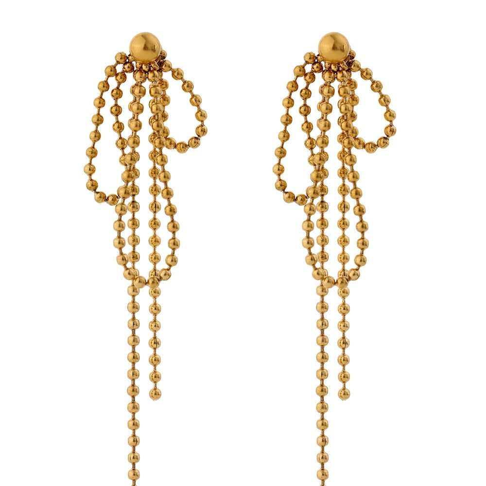 Temperament Gold Colour Long Beaded Drop Earrings ECJCY38 Korean Accessories