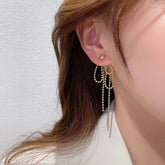 Temperament Gold Colour Long Beaded Drop Earrings ECJCY38 Korean Accessories - Touchy Style