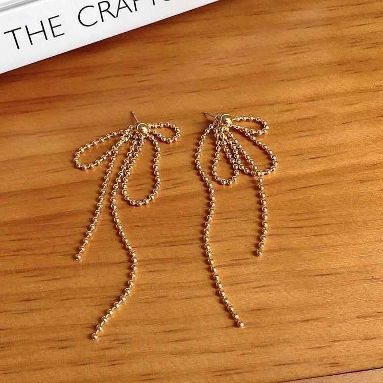 Temperament Gold Colour Long Beaded Drop Earrings ECJCY38 Korean Accessories - Touchy Style