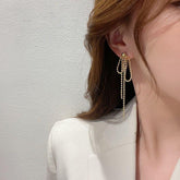 Temperament Gold Colour Long Beaded Drop Earrings ECJCY38 Korean Accessories - Touchy Style