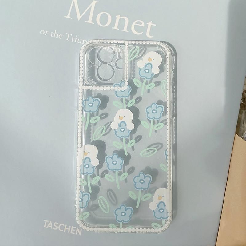 Transparent Japanese White Flower Cute Phone Cases For iPhone 14 13 12 11 Pro Xs Max XR X 7 8 Plus 7Plus - Touchy Style