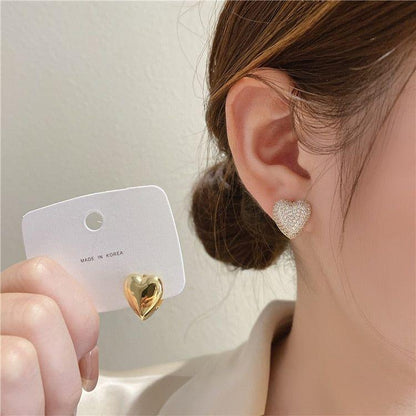 Two Side Design With Zircon Gold Heart-Shaped Earrings Charm Jewelry XYS0232 - Touchy Style