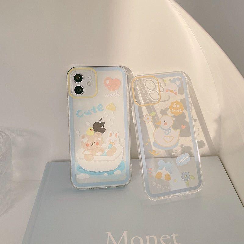 Washing Duck Transparent Cute Phone Cases For iPhone 14 13 11 12 Pro Max Xs Max XR 7 8 Plus 7Plus - Touchy Style