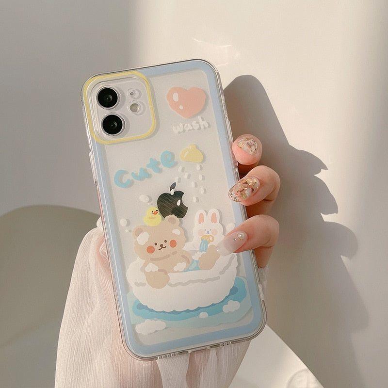 Washing Duck Transparent Cute Phone Cases For iPhone 14 13 11 12 Pro Max Xs Max XR 7 8 Plus 7Plus - Touchy Style