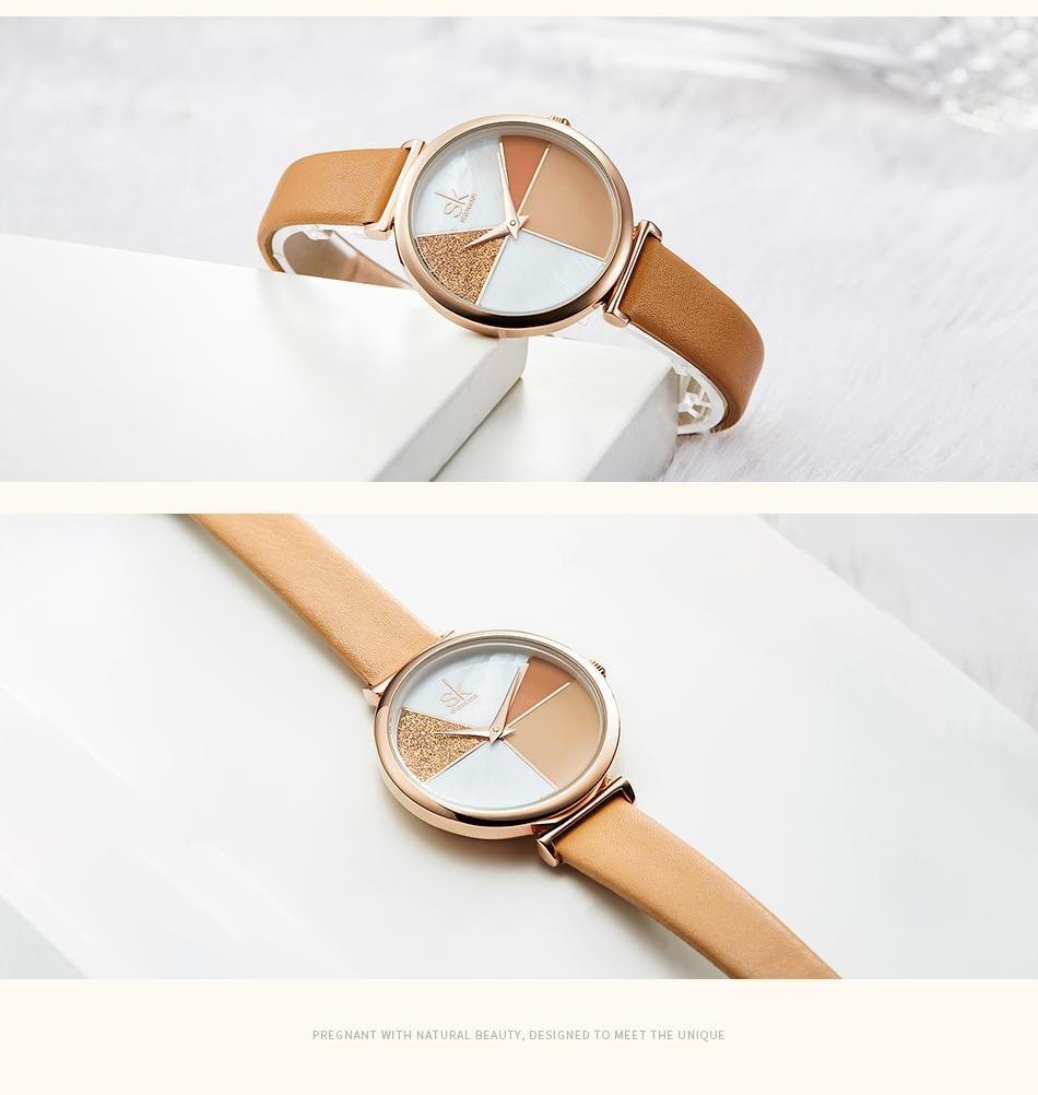 Watch Women Shell Dial leather Ladies Watch Japanese Quartz Movement Ultra Slim Buckle Strap - Touchy Style